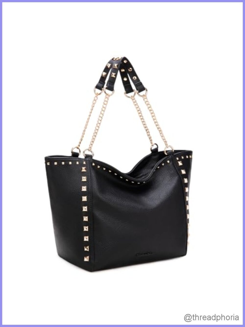 Oversized Vegan Leather Tote Bag with Chain Handle Studded Large Shoulder Purse